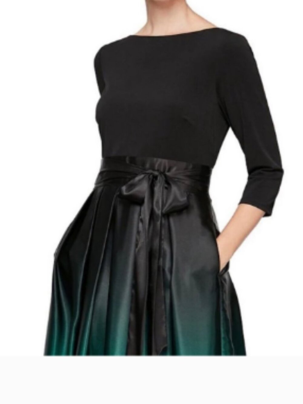 Ignite Evenings NEW Size 18 Ombre Satin Boat Neck Ball Gown Black Green Formal - Picture 2 of 15